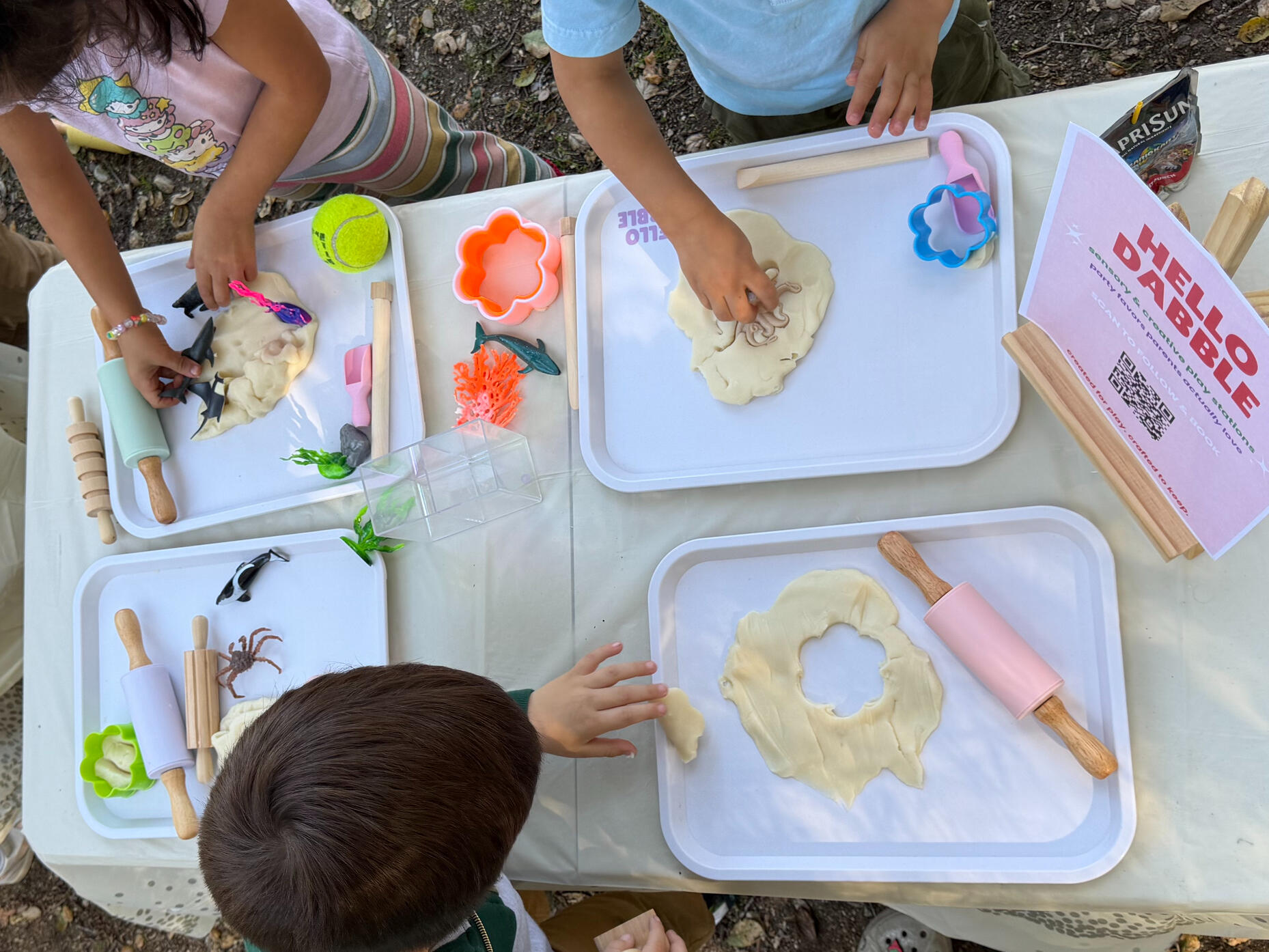 Sensory Play Station themed sensory play tray with dough and tools for LA kids party
